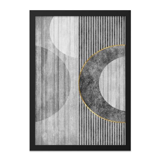 Modern Abstract Wall Art, Geometric Circle Print, Gray and Gold Art Decor, Minimalist Artwork, Stylish Home Decor, Framed Wall Art - Tawshia