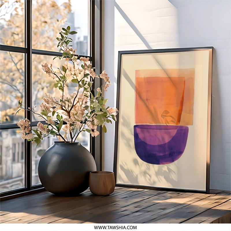 Abstract Wall Art, Orange and Purple Art Print, Modern Home Decor, Minimalist Art, Geometric Shapes - Tawshia