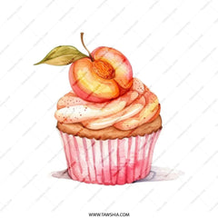 Peach Cupcake Tote Bag, Watercolor Dessert, Foodie Gift Idea, Cute Reusable Shopping Bag, Bakery Lover Present, Sweet Treat Design - Tawshia