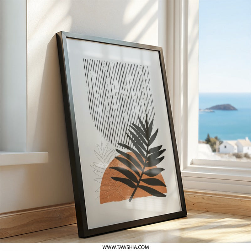 Abstract Plant Wall Art, Modern Tropical Leaf Print, Minimalist Line Art, Geometric Shapes, Home Decor, Botanical Artwork - Tawshia