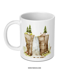 Watercolor Waterfall Mug, Nature Lover Gift, Forest Scene Coffee Mug, Scenic Mug, Outdoorsy Gift, Unique Mug Design - Tawshia