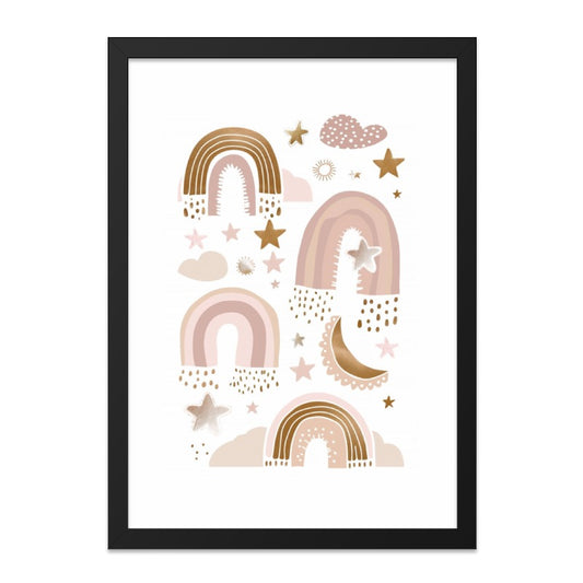 Boho Rainbow Wall Art, Nursery Decor, Girl Room Art Print, Bohemian Rainbows, Stars and Moon Poster, Neutral Colors, Kids Wall Decor - Tawshia