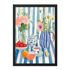 Tea Party Wall Art, Kitchen Decor, Floral Still Life Print, Blue and White Decor, Flower Art Print, Home Decor, Vibrant Wall Decor - Tawshia