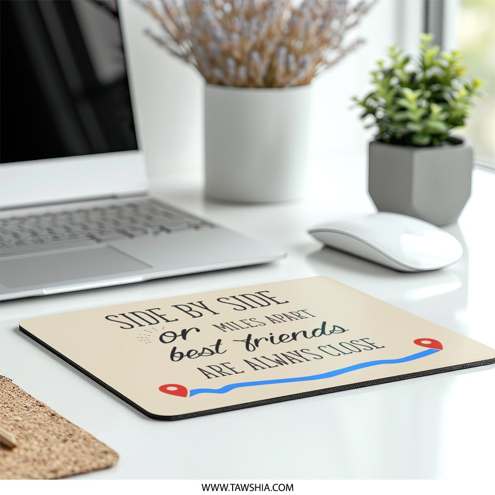 Best Friends Mouse Pad, Side By Side Or Miles Apart Gift, Long Distance Friendship, Friends Forever Quote, Close Friend Mousepad - Tawshia