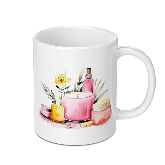 Spa Day Mug, Watercolor Candle, Self Care Gift, Relaxation Mug, Aesthetic Coffee Mug, Gift for Her, Home Decor Mug, Cozy Mug, Unique Mug SKU: MG10004197 - Tawshia