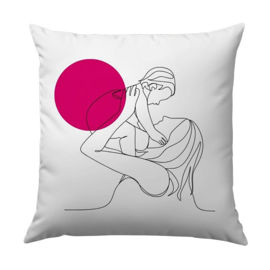 Mother and Child Pillow, Minimalist Line Art Pillow, Modern Home Decor, Abstract Pink Circle Design Throw Pillow, Mother's Day Gift - Tawshia