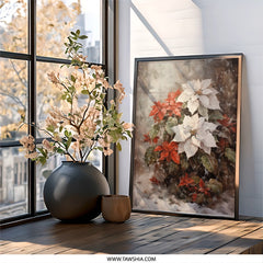 Winter Poinsettia Wall Art, Holiday Decor, Christmas Flower Print, Seasonal Art, Festive Home Decor, Elegant Wall Hanging - Tawshia