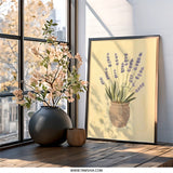 Lavender Wall Art, Floral Home Decor, Purple Flower Print, Botanical Illustration, Minimalist Art, Pottery Vase Design - Tawshia
