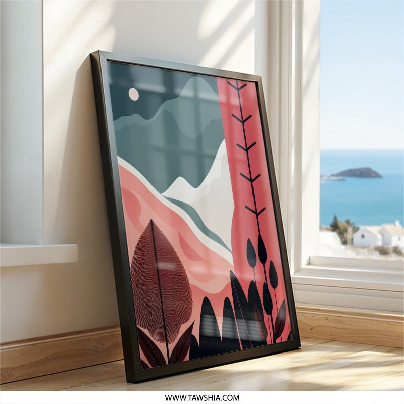 Modern Landscape Wall Art, Abstract Mountain Print, Minimalist Scenery Decor, Geometric Nature Artwork, Contemporary Home Decor, Stylish Art - Tawshia