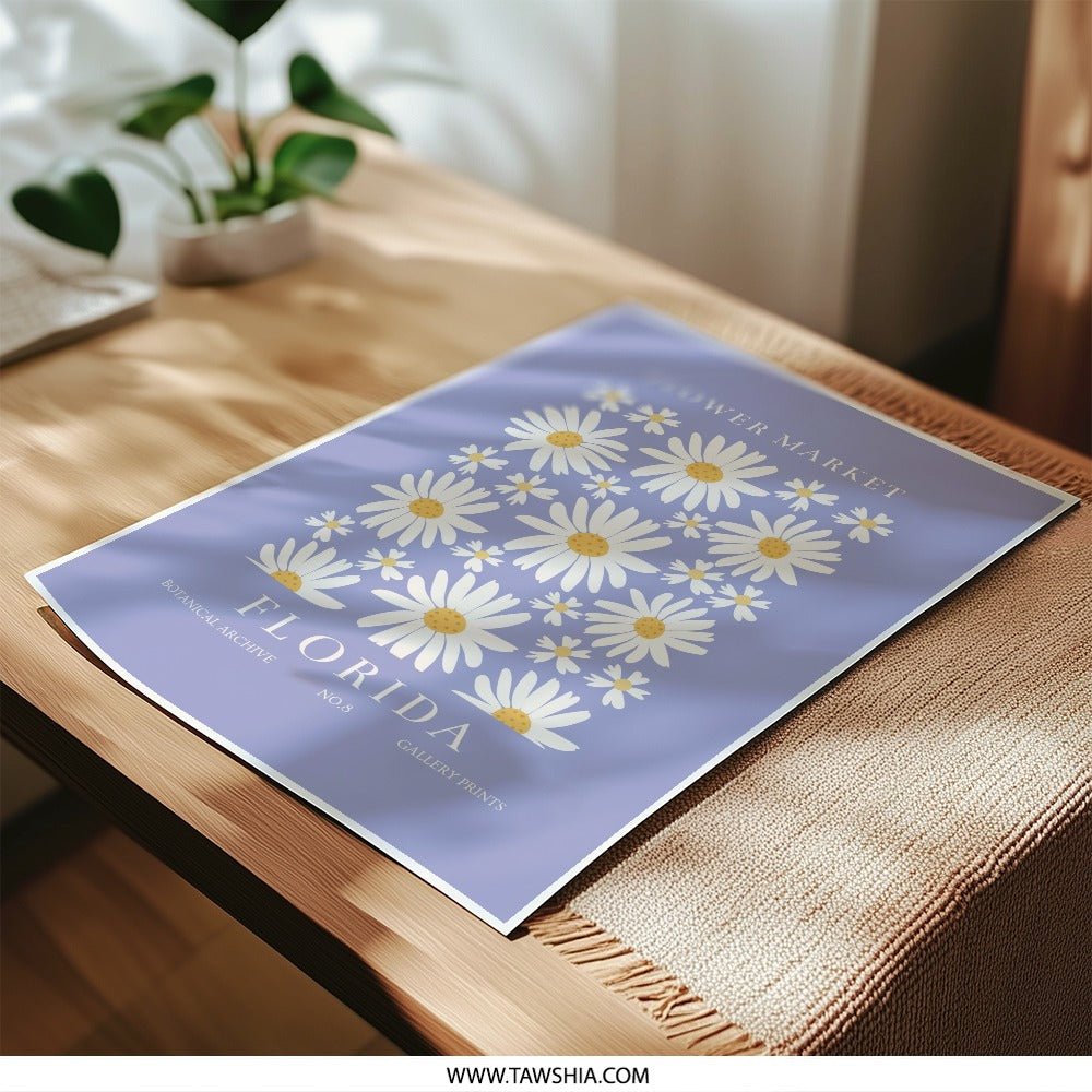 Flower Market Photographic Print, Florida Botanical Art, Daisy Wall Decor, Floral Gallery Print, Aesthetic Wall Art - Tawshia