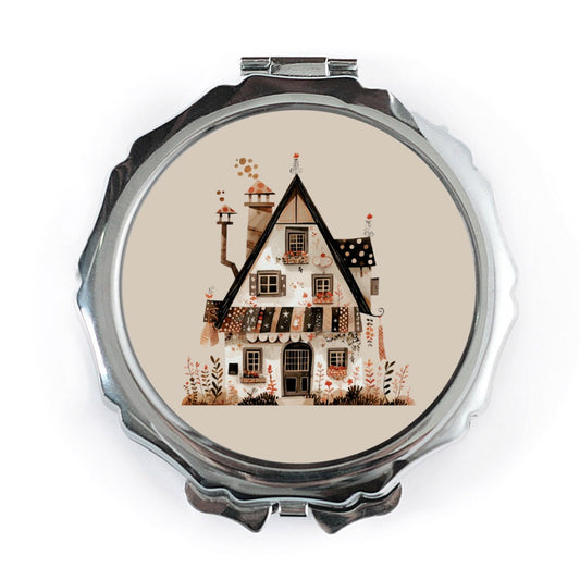 Whimsical Cottage Pocket Mirror, Cute House Art, Unique Accessory, Gifts for Her, Everyday Carry, Portable Mirror, Travel Mirror - Tawshia