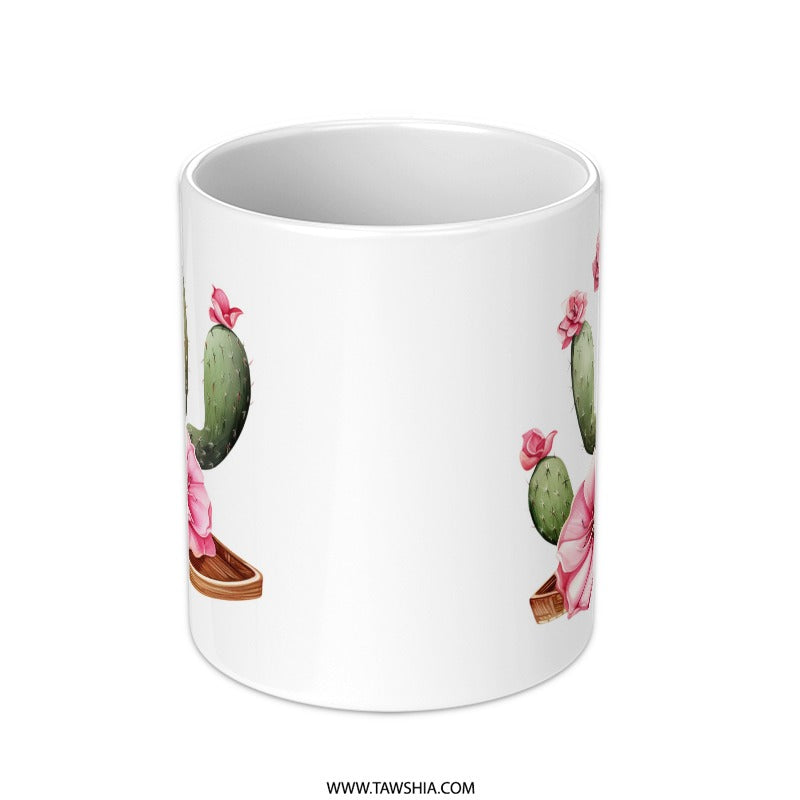 Cactus Mug, Floral Cactus, Desert Mug, Pink Flowers Mug, Succulent Mug, Nature Inspired Mug, Botanical Mug, Unique Mug - Tawshia
