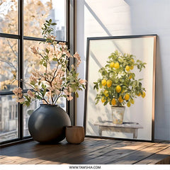 Lemon Tree Wall Art, Citrus Fruit Print, Botanical Illustration, Kitchen Decor, Modern Farmhouse Art, Vibrant Home Decor, Potted Plant - Tawshia