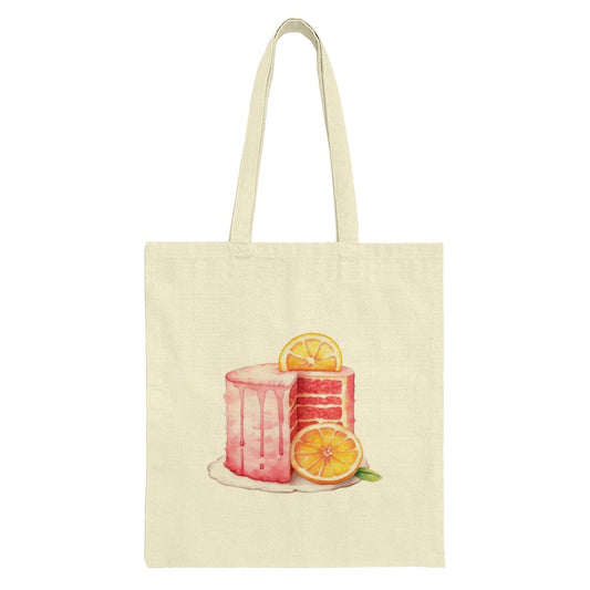 Watercolor Cake Tote Bag, Slice of Cake, Orange Fruit, Food Lover Tote, Stylish Grocery Bag, Reusable Market Bag, Unique Shopping Bag - Tawshia