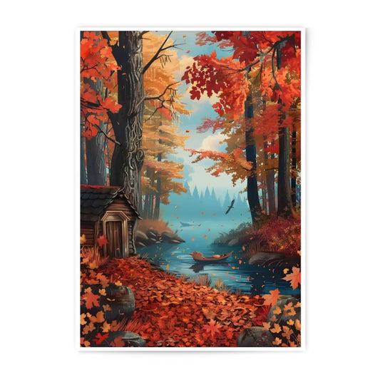 Autumn Forest Photographic Print, Cabin Art, River Landscape, Fall Foliage, Home Decor, Wall Art, Nature Photography - Tawshia