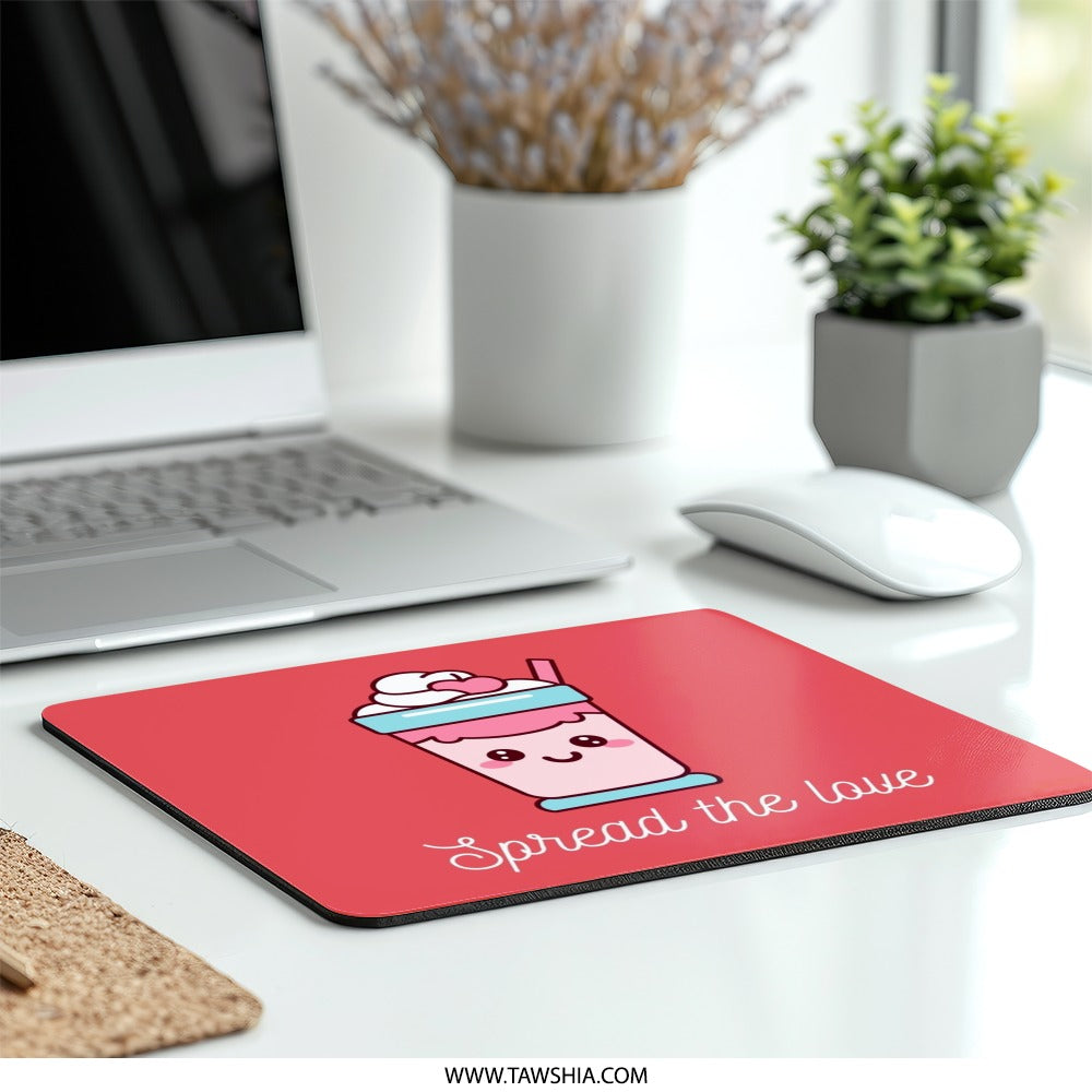 Cute Kawaii Drink Mouse Pad, Spread the Love, Pink Aesthetic, Valentines Day Gift, Trendy Desk Decor, Office Accessories, Gaming Pad - Tawshia