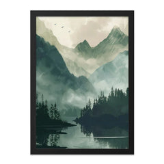 Misty Mountain Wall Art, Landscape Wall Decor, Nature Print, Forest Art, Mountain Lake Artwork, Scenic Wall Hanging - Tawshia