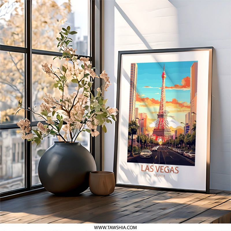 Las Vegas Nevada Wall Art, Eiffel Tower Print, Cityscape Poster, Travel Photography, Home Decor, Souvenir Art - Tawshia