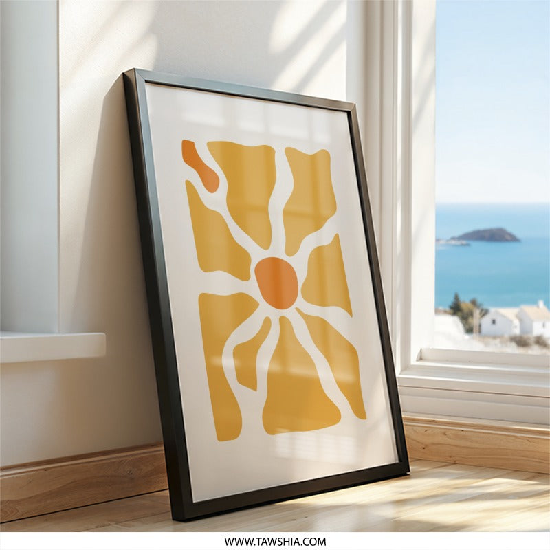 Abstract Flower Wall Art, Minimalist Print, Geometric Floral Decor, Modern Home Art, Trendy Artwork, Orange Botanical Art Print - Tawshia