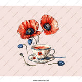 Poppy Tea Backpack, Floral Backpack, Aesthetic BackPack, Red Flowers, Tea Cup Art, Unique BackPack Gift, Nature Inspired Design - Tawshia