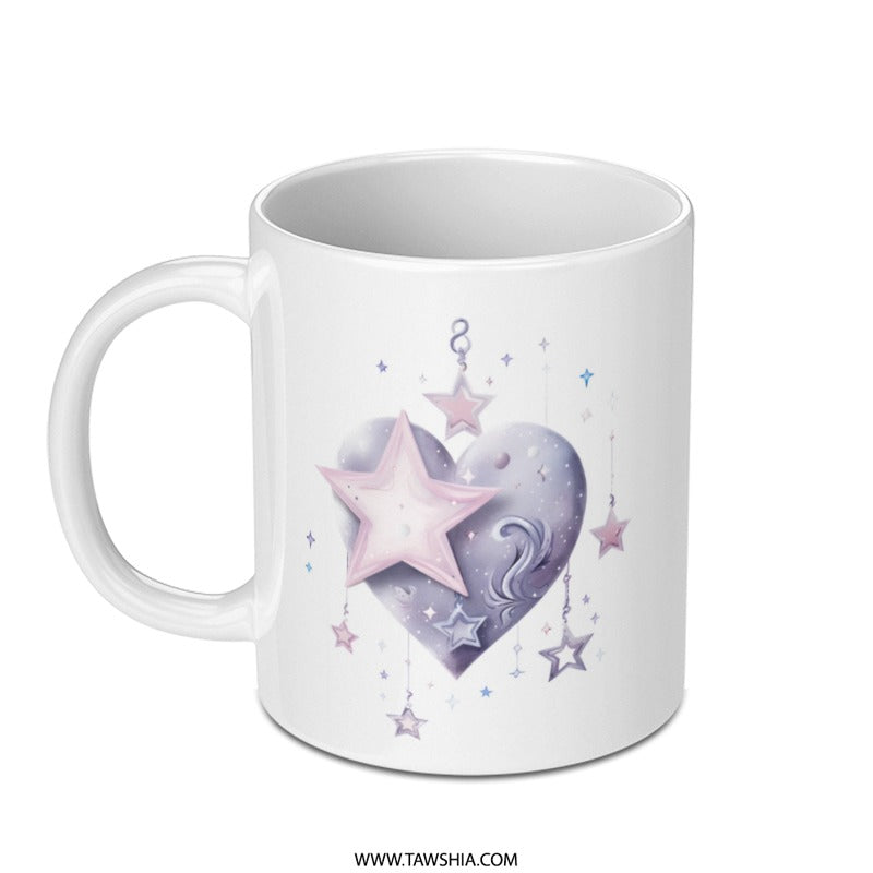 Star Heart Mug, Cute Mug, Dreamy Mug, Celestial Mug, Coffee Mug, Tea Mug, Stars Mug, Heart Mug, Unique Mug, Gift Mug - Tawshia