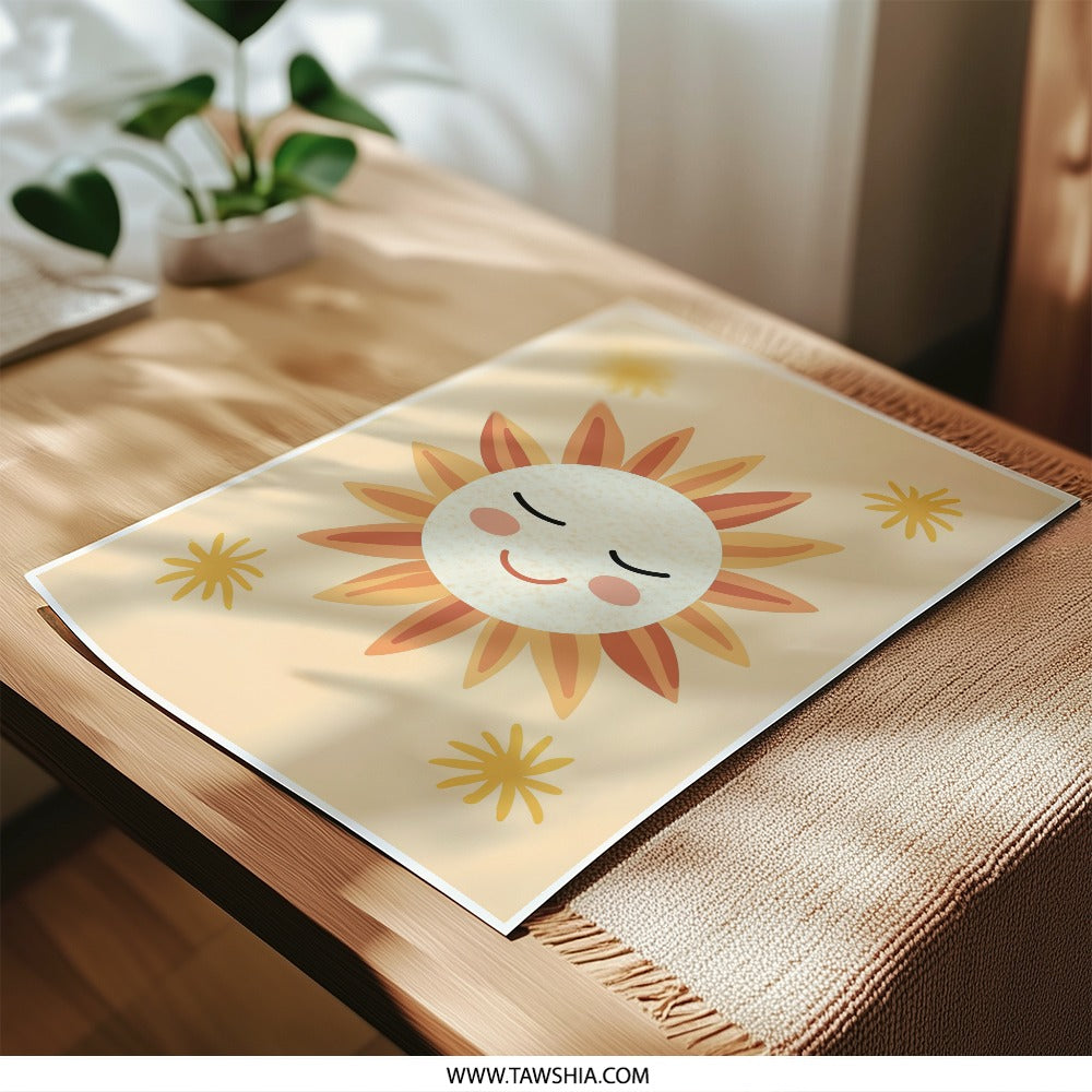 Smiling Sun Photographic Print, Boho Wall Art, Nursery Decor, Happy Sunshine Illustration, Kids Room Art, Playroom Decor, Sunshine Art Print - Tawshia