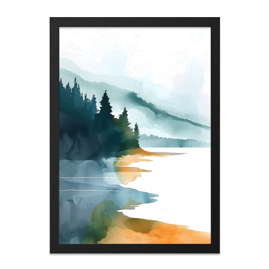 Watercolor Lake Wall Art, Mountain View Print, Forest Landscape, Abstract Nature Painting, Minimalist Home Decor, Scenic Artwork - Tawshia