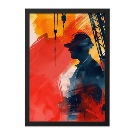 Construction Worker Wall Art, Abstract Silhouette Print, Modern Industrial Decor, Bold Colors Artwork, Framed Poster, Office Decor Art - Tawshia