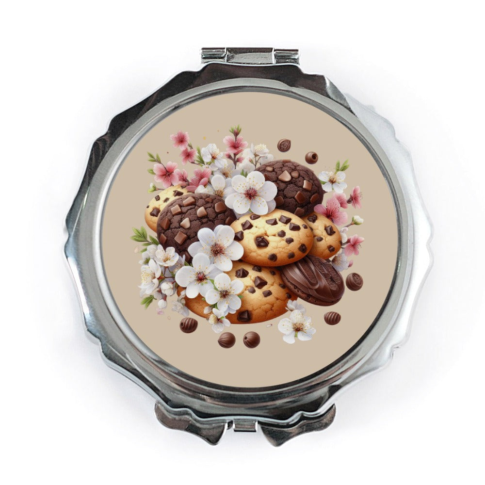Cookie Pocket Mirror, Floral Compact Mirror, Chocolate Chip Cookies, Stylish Pocket Mirror, Unique Gift Idea, Cute Small Mirror - Tawshia