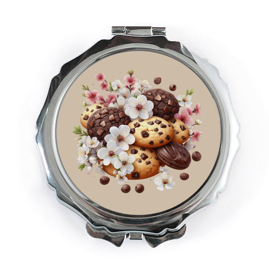 Cookie Pocket Mirror, Floral Compact Mirror, Chocolate Chip Cookies, Stylish Pocket Mirror, Unique Gift Idea, Cute Small Mirror - Tawshia