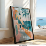 Coastal Village Wall Art, Tropical Palm Tree Print, Seaside Town Artwork, Italian Coast Scenery, Mediterranean Sea View Poster - Tawshia