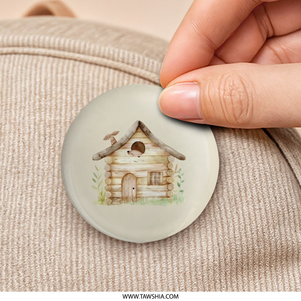 Hedgehog in Log Cabin Pinback Button, Cute Animal Badge, Whimsical Art, Woodland Creature Button, Unique Gift, Animal Lover Pin - Tawshia