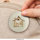 Hedgehog in Log Cabin Pinback Button, Cute Animal Badge, Whimsical Art, Woodland Creature Button, Unique Gift, Animal Lover Pin - Tawshia