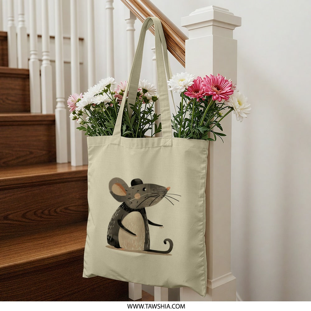 Cute Mouse Tote Bag, Cartoon Rodent Design, Unique Gift Idea, Animal Lover Present, Stylish Carryall, Everyday Bag, Novelty Gift, Book Bag - Tawshia