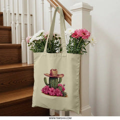 Cactus Tote Bag, Cowboy Hat Cactus, Western Tote Bag, Floral Cactus Tote, Unique Tote Bag, Gift for Cactus Lover,Trendy Tote Bag - Tawshia