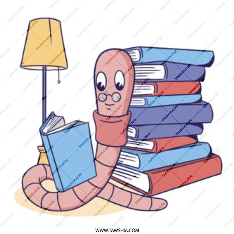 Cute Cartoon Bookworm Reading a Book illustration product