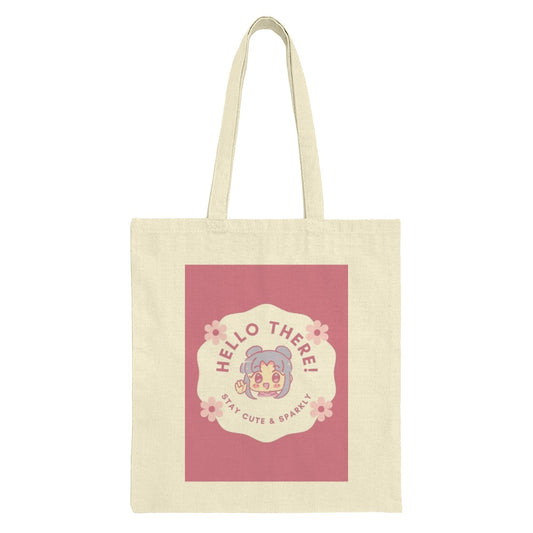 Hello There Cute Tote Bag, Sparkly Anime Design, Kawaii Girl Gift, Trendy Carryall, Aesthetic Shopping Bag, Unique Graphic Bag - Tawshia