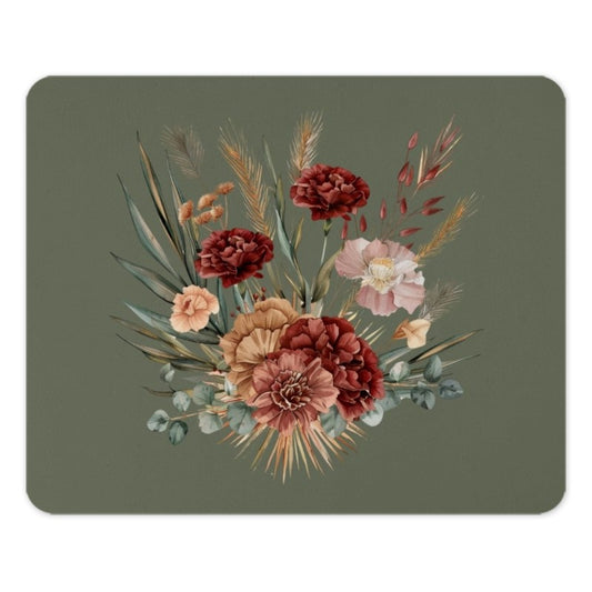 Floral Mouse Pad, Botanical Mousepad, Autumn Flowers, Office Decor, Computer Accessory, Boho Desk Mat, Fall Bloom, Elegant Gift - Tawshia