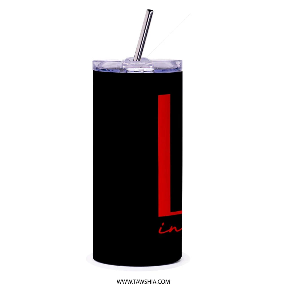 Sleek Black Tumbler with Red Graphic Design product type