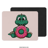 Cute Dinosaur Eating Donut Mouse Pad, Sweet Treat Lover, Desk Decor, Funny Animal Gift, Cartoon Reptile, Pink Donut Illustration - Tawshia