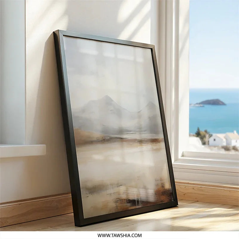 Mountain Landscape Wall Art, Abstract Mountain Art Print, Neutral Toned Art, Nature Scenery Print, Modern Home Decor, Serene Mountain View - Tawshia