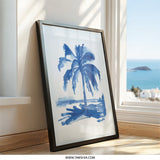 Blue Palm Tree Wall Art, Coastal Decor, Beach House Print, Indigo Painting, Tropical Art Print, Summer Vibes Wall Decor - Tawshia