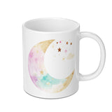 Crescent Moon Mug, Watercolor Stars Mug, Celestial Mug, Dreamy Mug, Unique Coffee Mug, Gift Mug, Hot Chocolate Mug, Cozy Mug, Moon Lover Mug SKU: MG10004208 - Tawshia