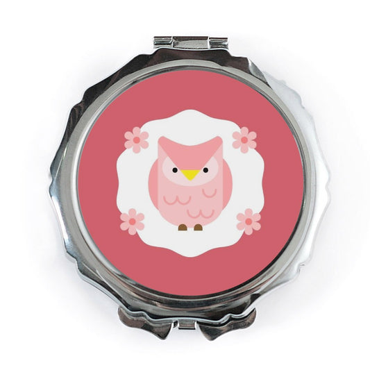 Cute Pink Owl Pocket Mirror, Floral Design, Travel Mirror, Unique Gift, Handbag Accessory, Owl Lover Gift, Bird Pocket Mirror - Tawshia