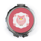 Cute Pink Owl Pocket Mirror, Floral Design, Travel Mirror, Unique Gift, Handbag Accessory, Owl Lover Gift, Bird Pocket Mirror - Tawshia