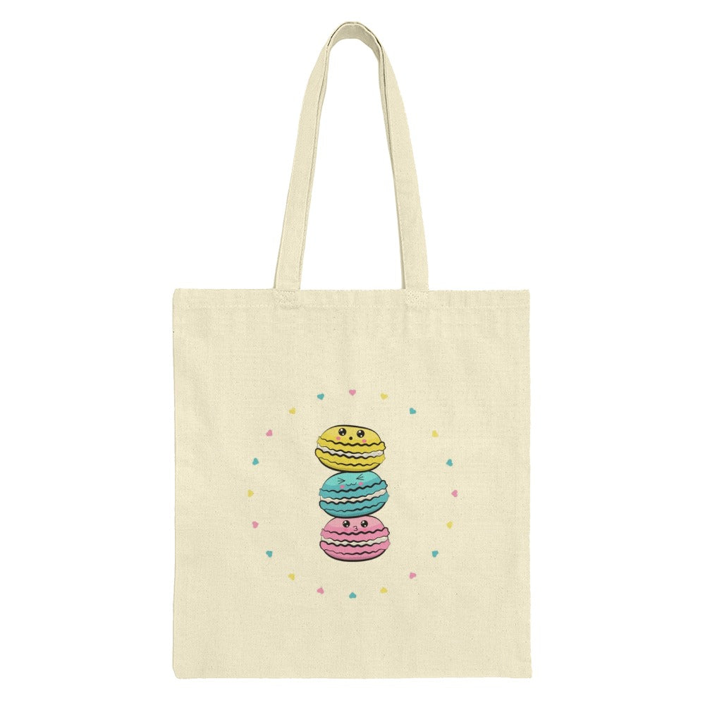 Cute Macarons Tote Bag, Foodie Gift, Sweet Treats Bag, Kawaii Aesthetic, Pastel Hearts, Dessert Lover, French Macaron Design, Trendy Tote - Tawshia