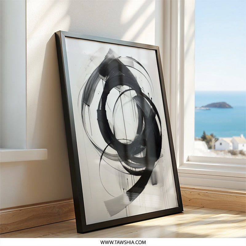Abstract Strokes Wall Art, Modern Home Decor, Minimalist Painting, Black and White Print, Contemporary Art, Large Wall Art - Tawshia