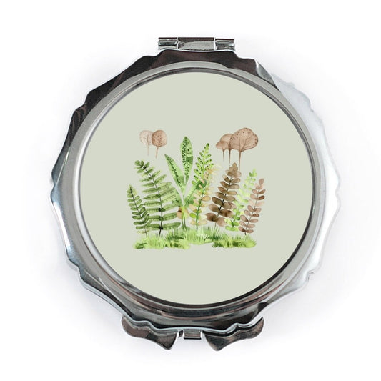 Fern Pocket Mirror, Botanical Design, Watercolor Plants Compact Mirror, Nature Lover Gift, Portable Makeup Mirror, Purse Mirror - Tawshia