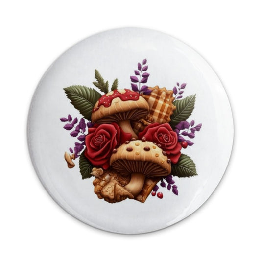 Mushroom Roses Pinback Button, Floral Pin, Cottagecore Button, Nature Button, Cute Button, Whimsical Design, Mushroom Decor - Tawshia