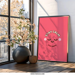 Stay Calm Stay Happy Wall Art, Motivational Decor, Pink Wall Art, Positive Affirmation Print, Inspirational Poster, Home Decor Gift - Tawshia